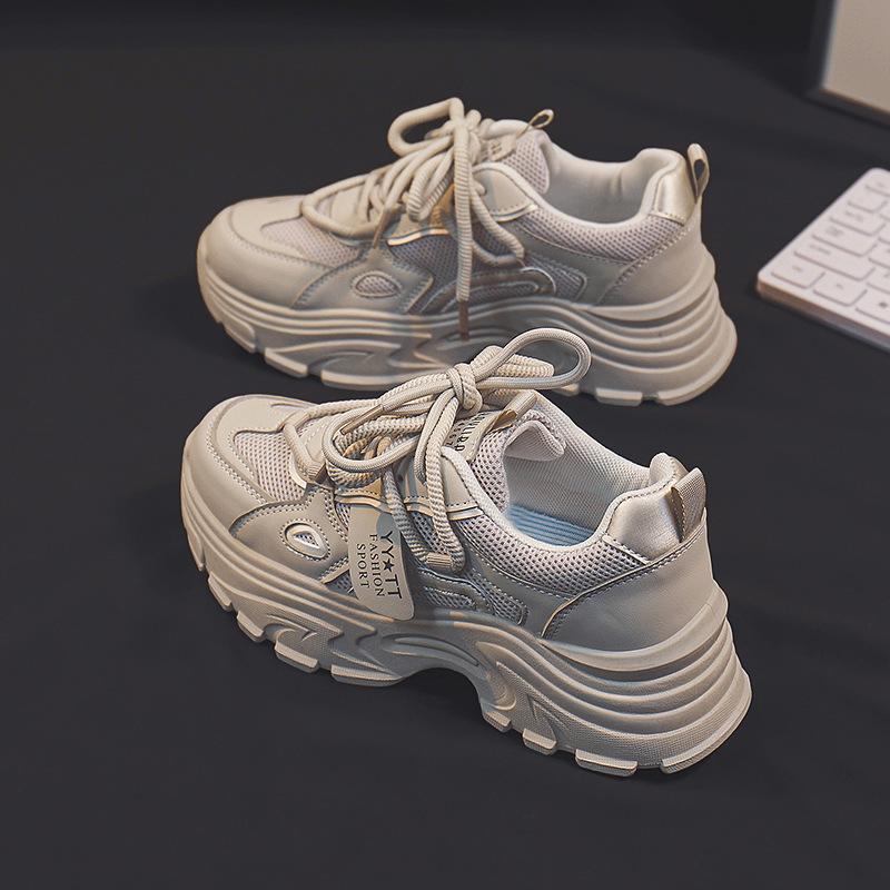 New Mesh Breathable Thick Bottom Increased round Head Dad Shoes Women's All-Match Fried Street Lightweight Exercise Casual Shoes Fashion
