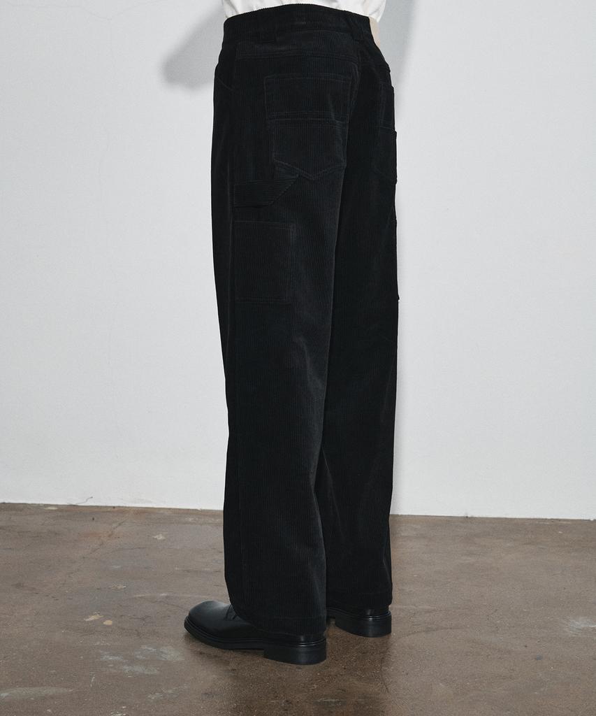 Hoite Rise Corduroy Work Pants (Black)