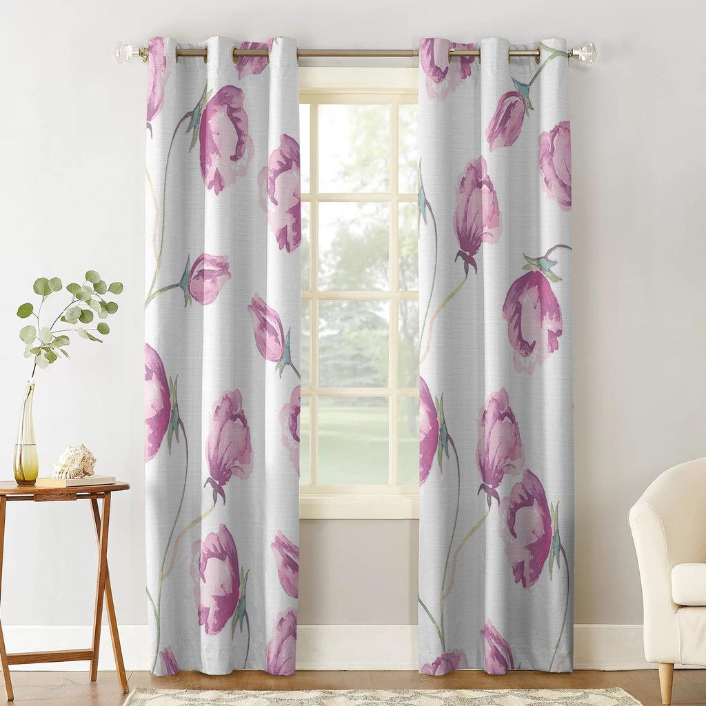 Pink Flower White Blackout Curtains For Living Room Bedroom Printed Window Treatment Drapes Home Decor