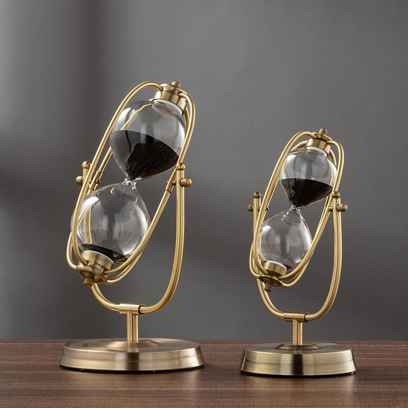 French Vintage Brass Hourglass 360 Rotating Metal Sand Clock Antique Sand Timer for Gifts Wedding Office Decor