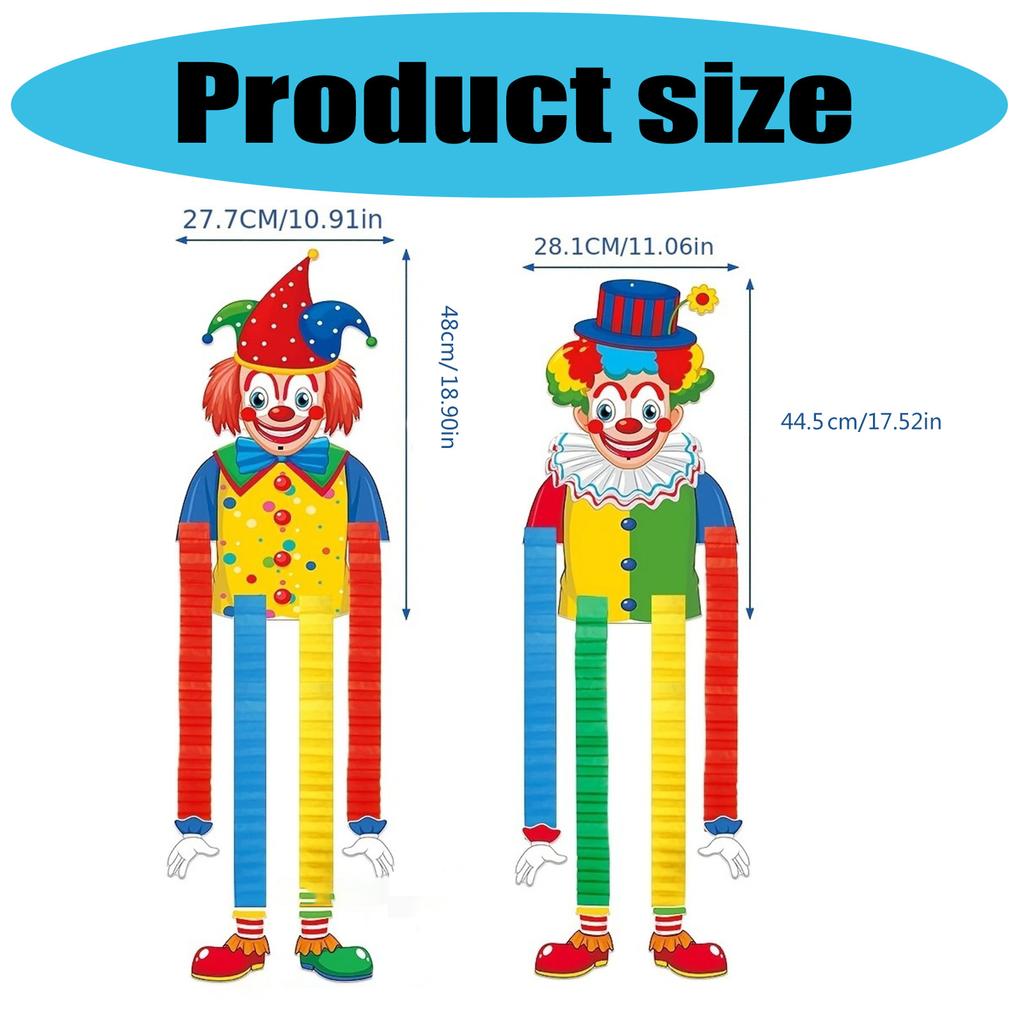 2Pcs Clown Figure Hanging Ornament Folding Paper Clown Decoration For Birthday Halloween Carnival Festival Decorations