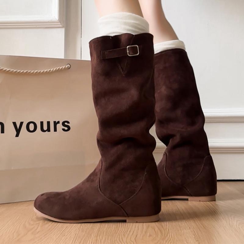 Fashion Women's Boots Flats Suede Fashion Knee High Boots for Woman Designer Shoes Winter 2025 Dress Casual Chelsea Botas Para Mujer