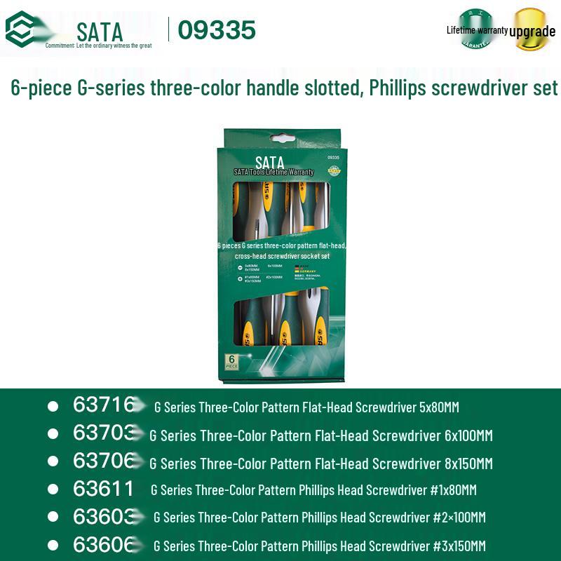 SATA G Series Phillips Screwdriver Set with Strong Magnet - Industrial Grade, High Hardness