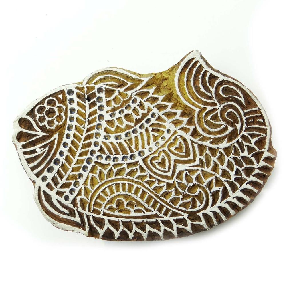 Fish Wooden Indian Block Hand Carved Printing Blocks Decorative Stamp