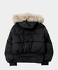 Some Place Hooded Fur Trimmed Soft High-Neck Quilted Semi-Crop Zip-Up Padded Jumper [Black]