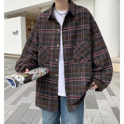 Japanese Retro Woolen Jacket Men's Spring and Autumn New Hong Kong Fashion Brand Versatile Casual Plaid Jacket Jacket Men's Trend