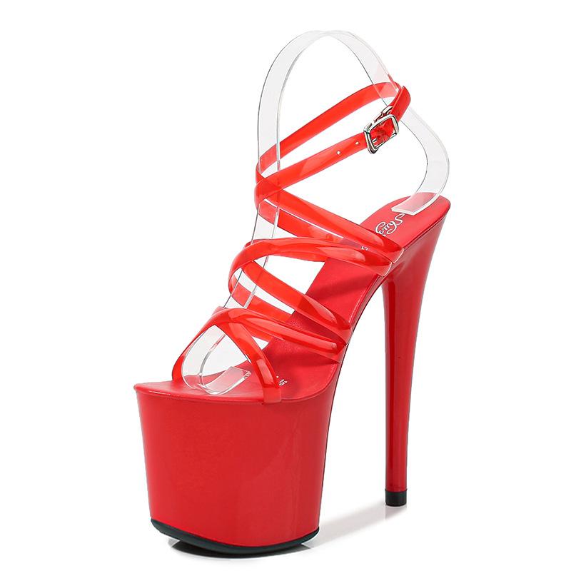 

Жіноче взуття Літнє розфарбоване тонкий каблук Сексуальна водонепроникна платформа Hate Sky Супер високі жіночі сандалі 1986 серії Каблук 20 см Платформа 10 см від LFD 43 червоний