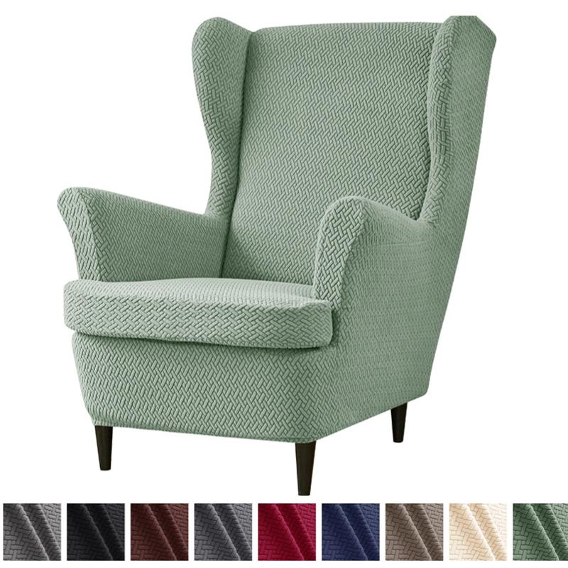 Stretch Wingback Chair Covers Jacquard Armchair Slipcovers Wing Chair Cover with Seat Cushion Case Sofa Cover for Living Room