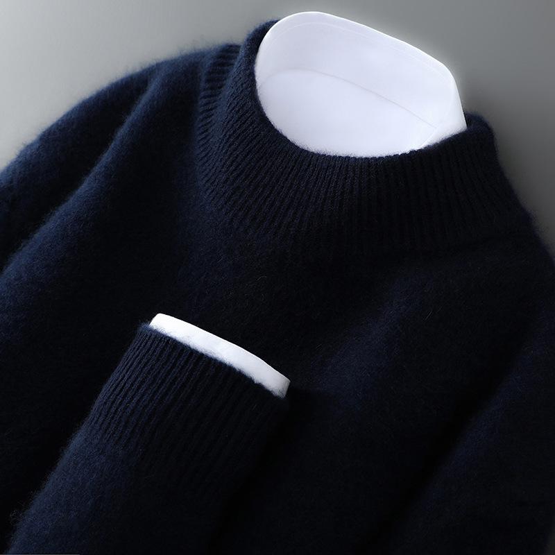 Men's 100% Wool Half-High Neck Loose Knit Sweater - Autumn/Winter Cashmere Pullover