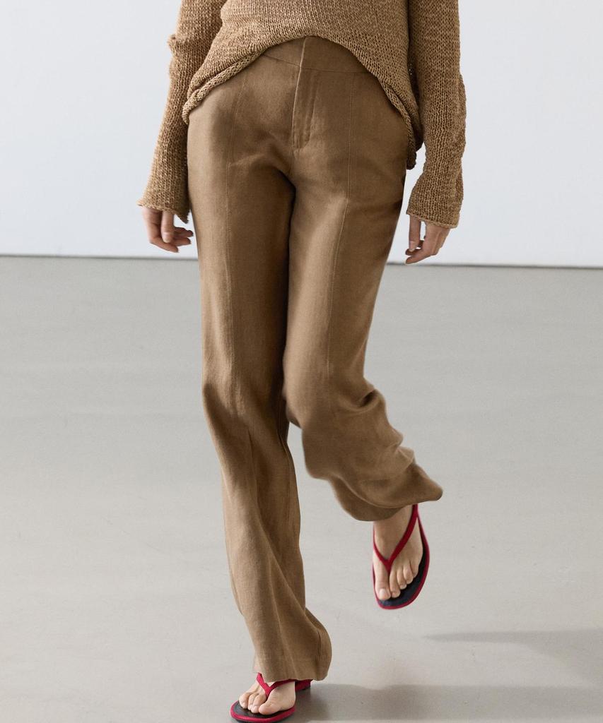 Masimodutti 100% Linen Kick Flare Fit Pants