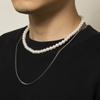 Trendy Hip-Hop Style Geometric Box Chain Layered Imitation Pearl Double Layer Necklace Fashionable Personality Men's Necklace