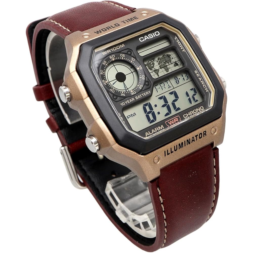 Casio World Time Digital Watch AE-1200WHL-5AV Metallic Brown Leather Band Men's Overseas Model