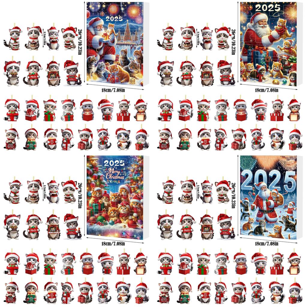 Christmas Countdown Calendar With Cat Motif Acrylic Decoration For Holiday Festivities