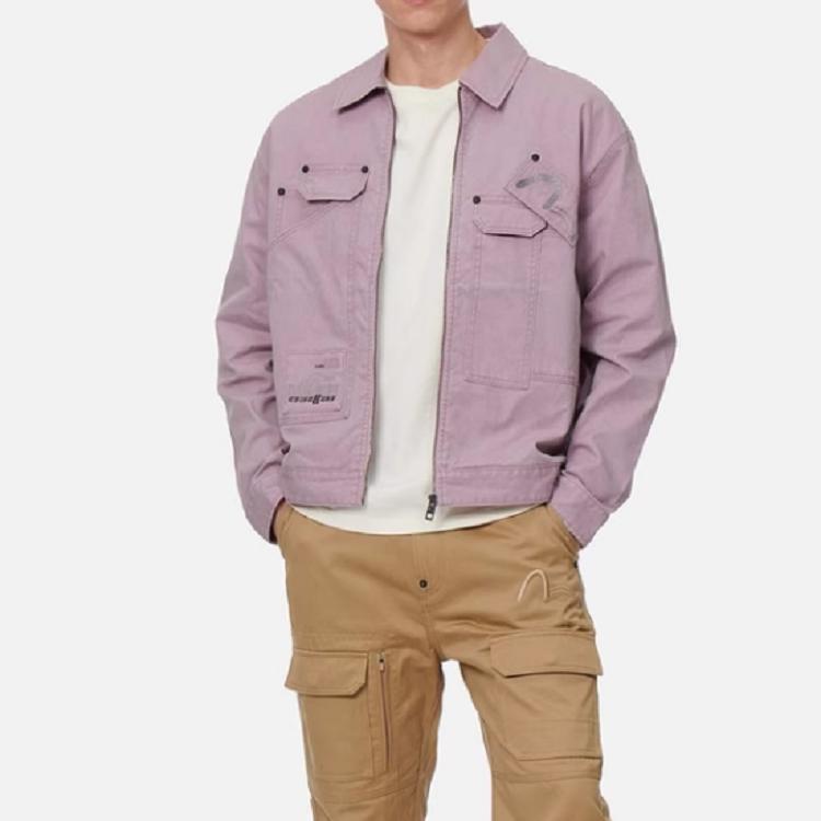 Evisu Ss22 Solid Color Pocket Work Jacket Autumn Men jackets Purple 2ESGNM2JK739LFCTPURL