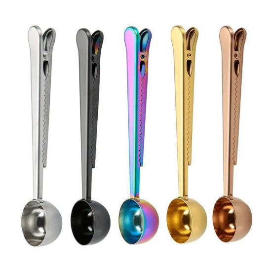 2-in-1 Löffel und Beutelclip, Messlöffel aus Edelstahl, Multifunktionaler Pulverversiegler für Milchkaffee, Luftdichter Clip