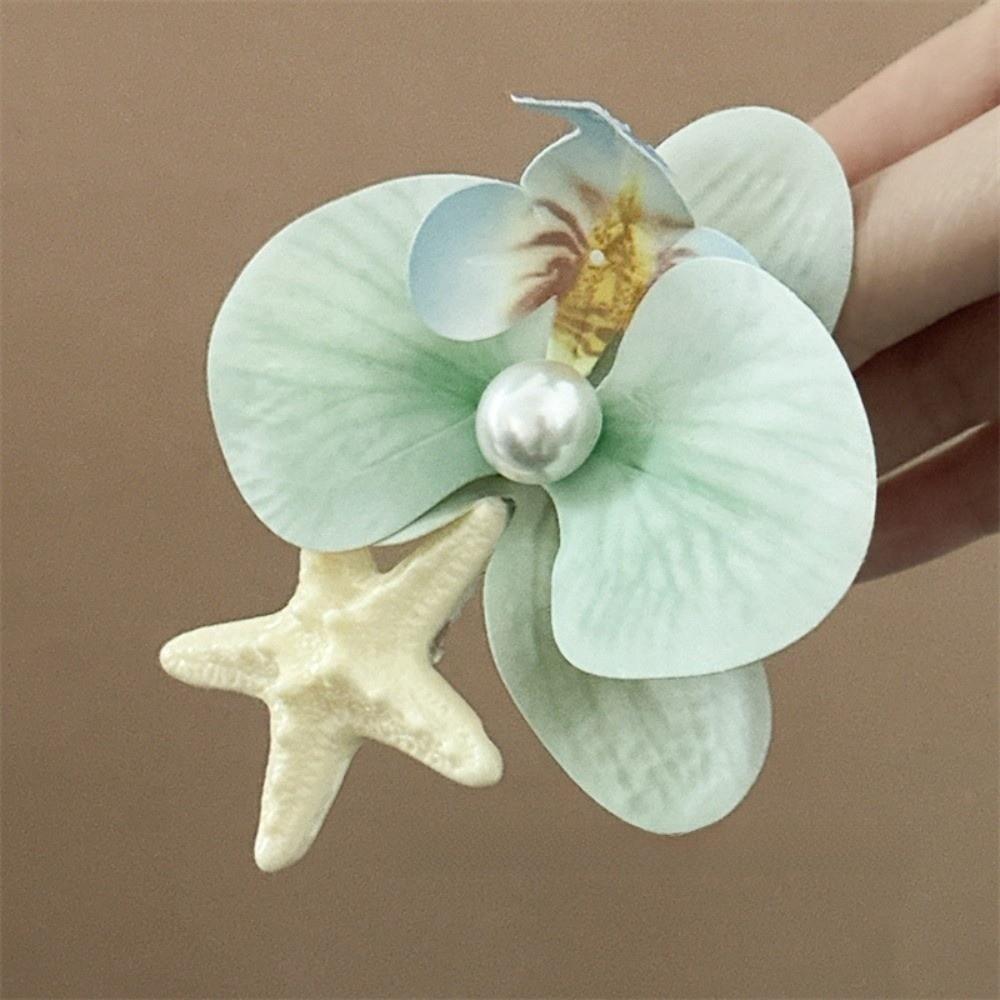 Trendy Orchid Flower Hairpin Vintage Resin Starfish Hair Clip Pearl Hair Clip Seaside Wear