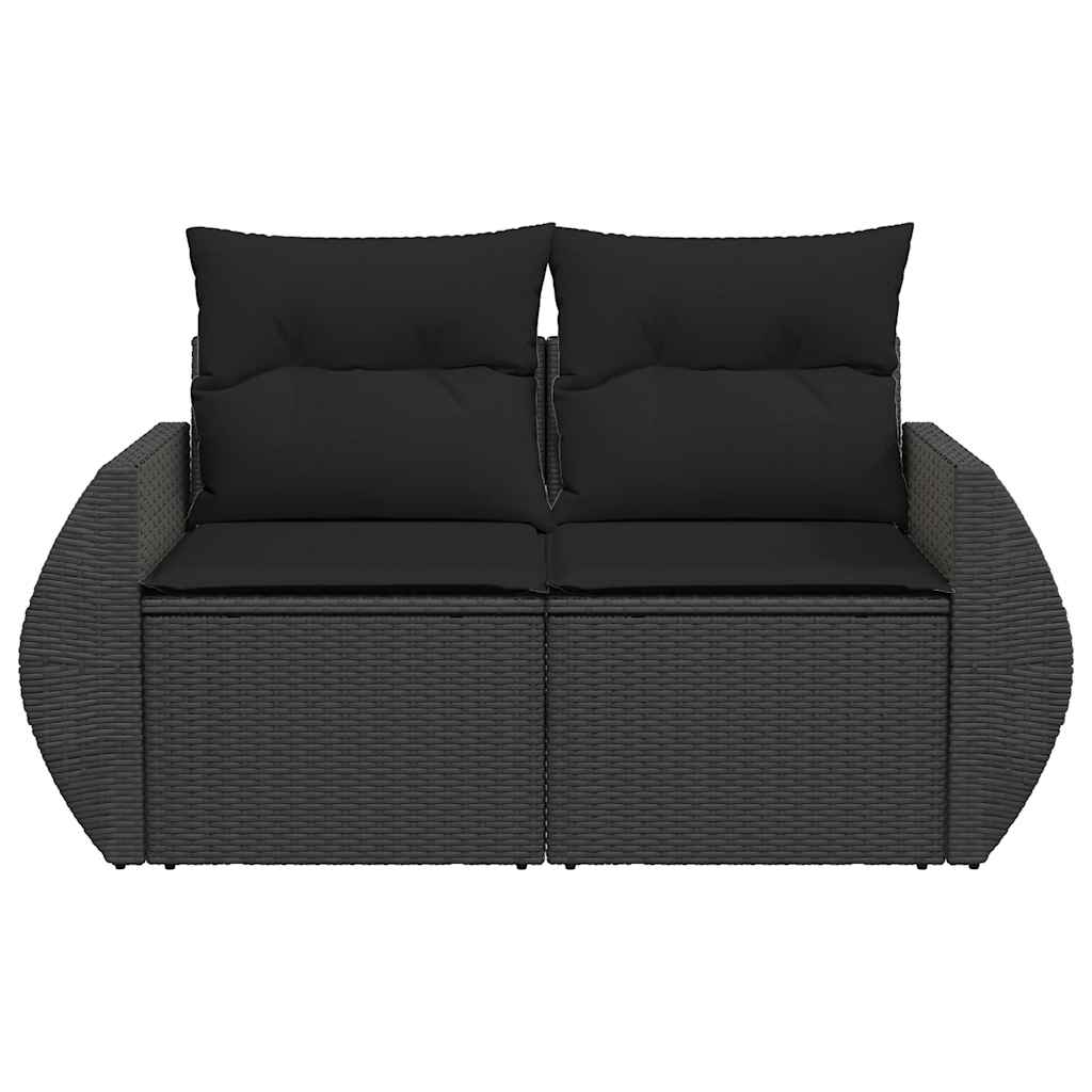 Vidaxl Sofa Ogrodowa Z Poduszkami, 2-Osobowa, Czarna, Polirattan
