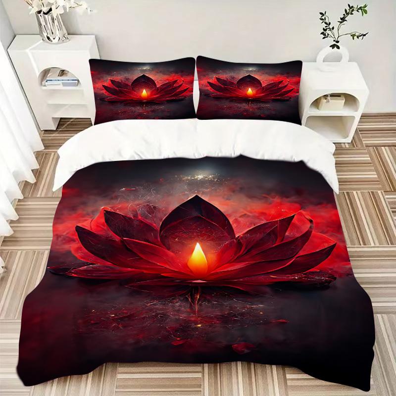 3pcs Lotus Bloom Soft Comfortable Bedding set, For Bedroom, Guest Room And Dorm, All - Season Use, High-Definition Printing182