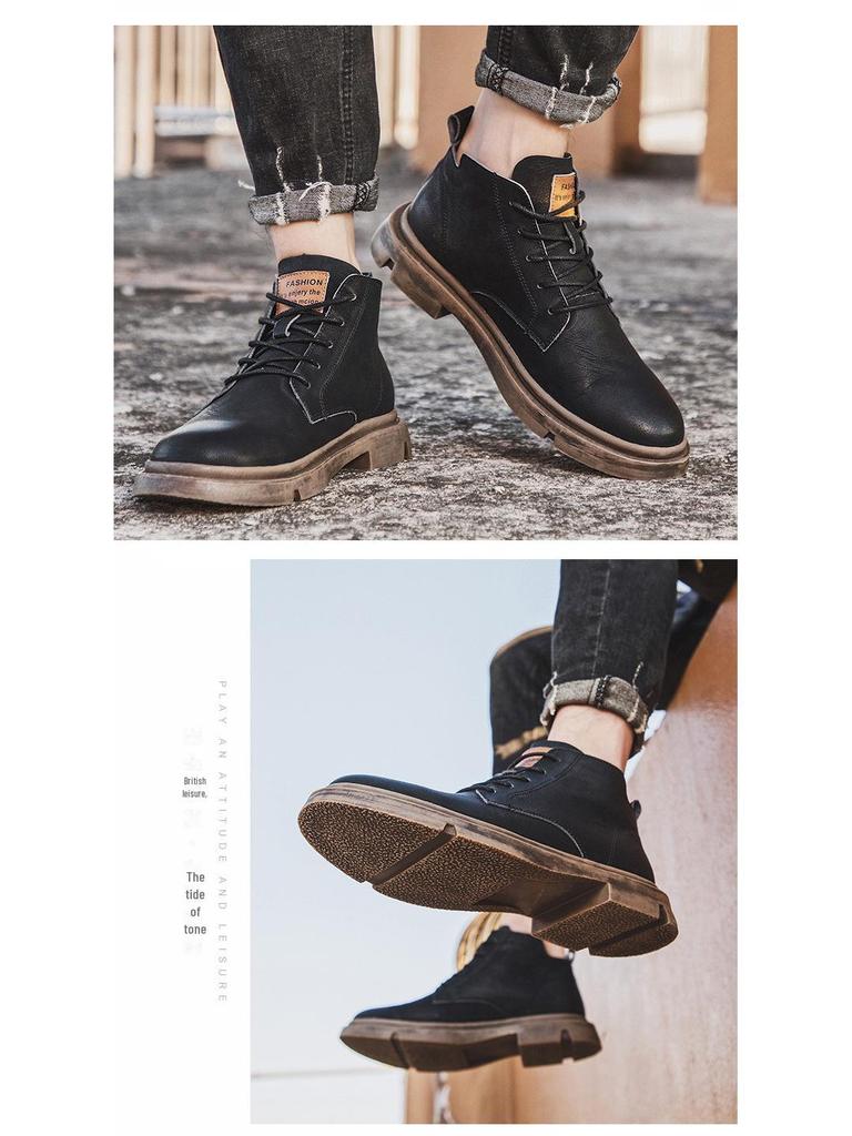 Men's Mid-Cut Leather Martin Boots - British Style Casual Spring/Autumn Work Shoes