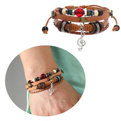 Adjustable Leather Beaded Bracelet Stylish and Comfortable Cuff Bangles Multi-Layer Bracelets Cuff Bangle Jewelry Gift