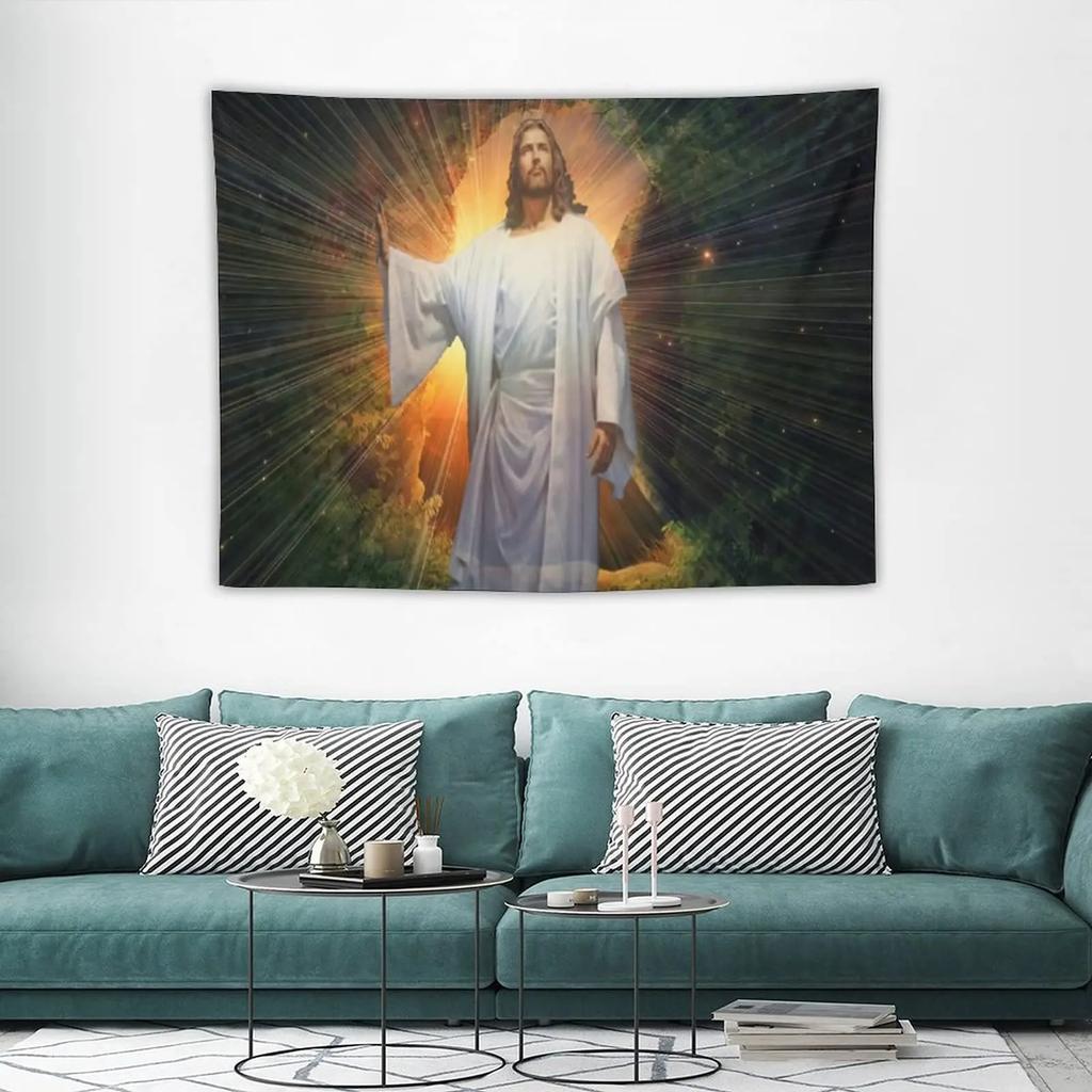 Jesus Christ Tapestry Lord and Angel Heaven Tapestry Wall Hanging Merry Christmas Tapestries for Bedroom Living Room Dorm Decor