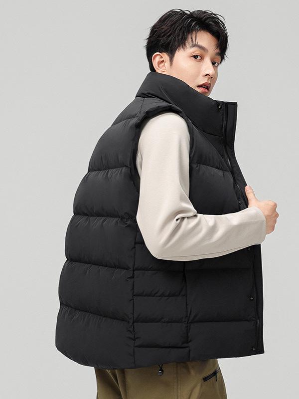 Men's High-End Fashion Lightweight Sleeveless Down Vest with Stand-Up Collar