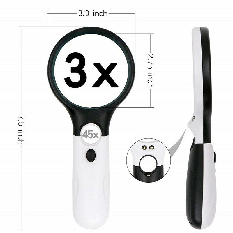 3Led Light 45X Handheld Magnifier Reading Magnifying Glass Lens Jewelry Loupe