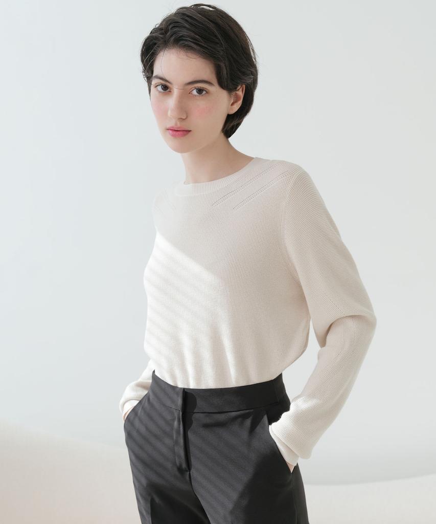 Baseukala Round Neck Long Sleeve Waffle Knitwear (4Colors)