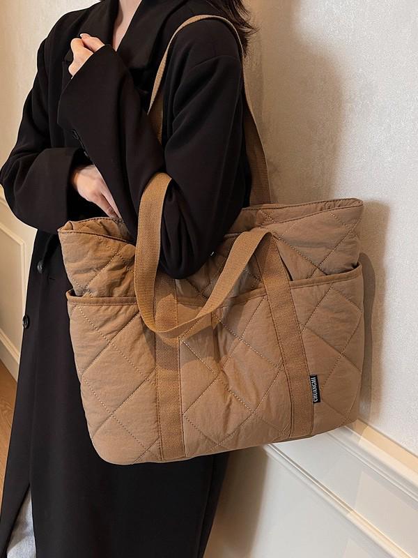 2025 Neue Übergroße Baumwollgepolsterte Tragetasche - Grenzüberschreitend Japan & Südkorea Herbst/Winter Schulterhandtasche für Damen