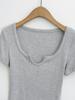 Summer 2025 European & American Style Ribbed Slim Fit U-Neck Short Sleeve Top