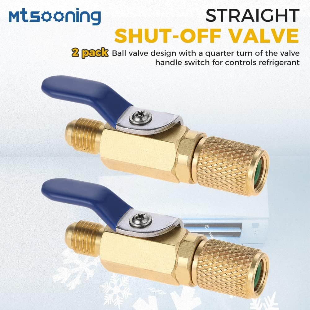 Mtsooning Air Conditioner Ball Valve 1/4" SAE Adapter Straight Refrigerant Valve Replacement for R134a R22 R12 R410a Charging Hoses A/C HVAC