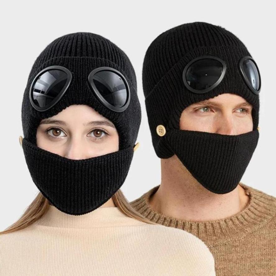 1 Pcs Autumn And Winter New Pilot Glasses Ear Protection Hat With Velvet Warm Wool Hat Women's Korean Knitted Hat Mask