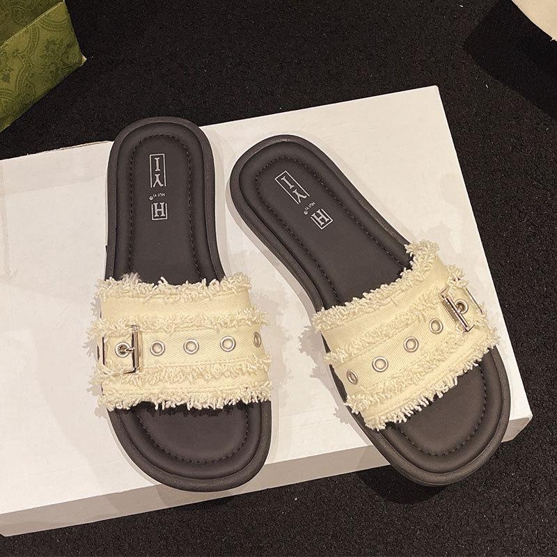 

Slippers women s summer wear fashion 2025 new with skirt flat bottom one-word drag casual versatile beach cool slippers 40