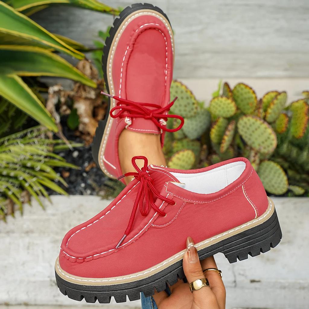 Woman Loafers Casual British Thick Heel Shoes Round Toe Rubber Outsole Sneakers Women Retro Autumn Large Size Shoes Ladies