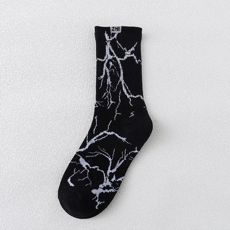 Harajuku Hip-Hop Street Sports Skate Socks Tie Dye Lightning Designer Happy White Socks Women