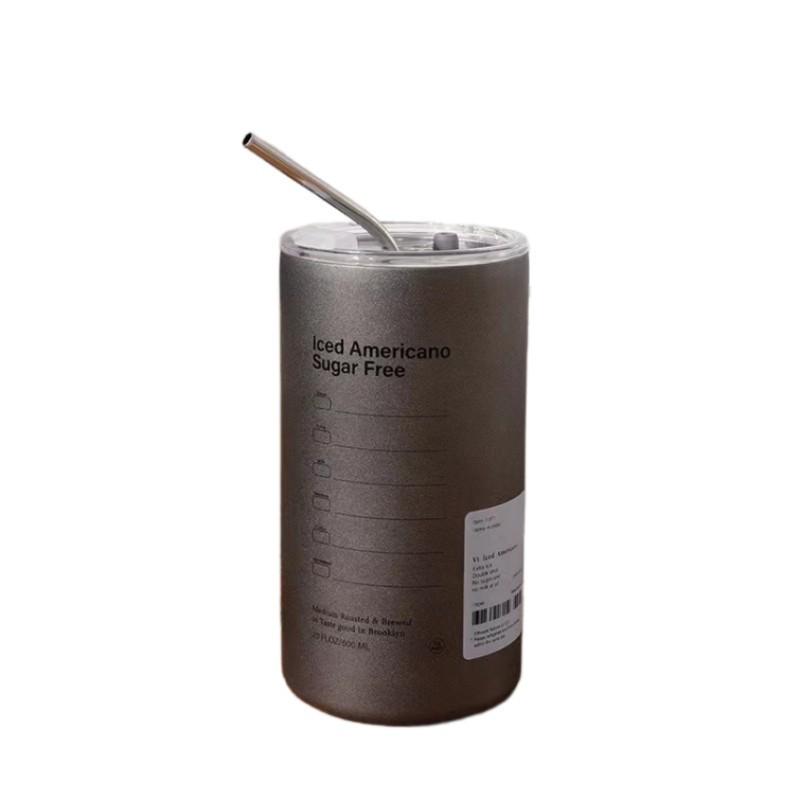 Neue Kaffeetasse Thermos Edelstahl doppelwandig Kühlbecher mit Strohhalm Eis Amerikanische Kaffeetasse Wasserflasche Tragbarer wiederverwendbarer Becher