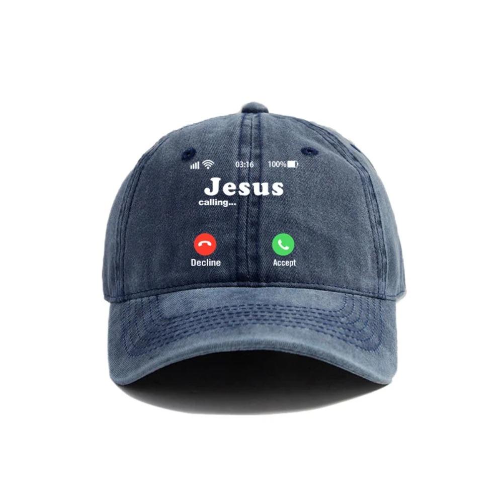 Funny Jesus Print Baseball Washed Cap Distressed Hats Casual for Men Women Unisex Jesus Is Calling Accept Or Decline Caps