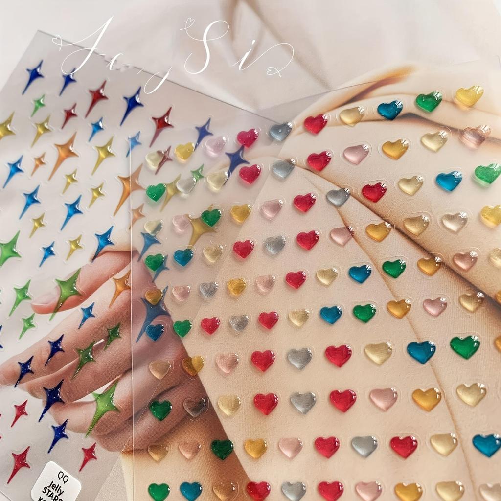 1pc Creative Three-Dimensional Relief Star Heart Jelly Decorative Paste Music Festival Face Decoration Paste Cute Heart Nail Decoration