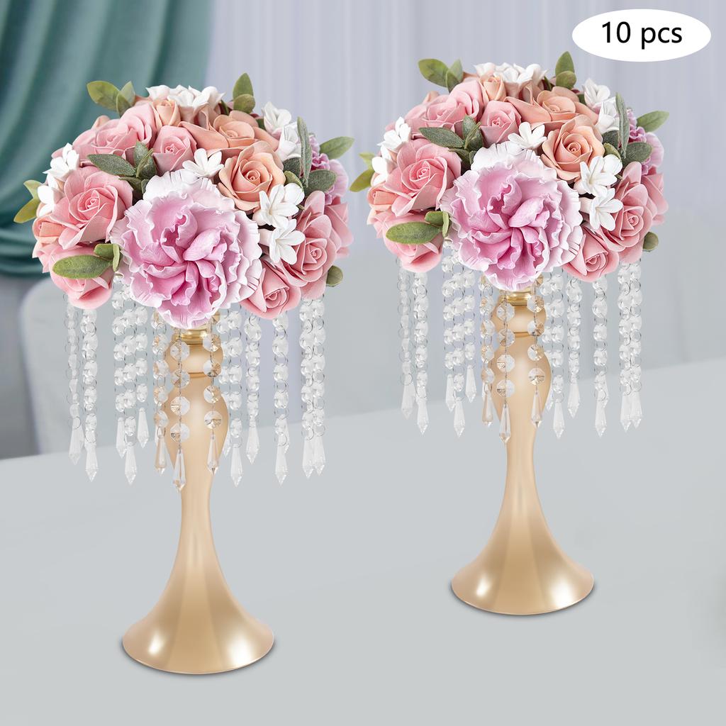 10PCS Crystal Vases, Medium Height 35cm, Elegant Glass Flower Vase for Home Decor, Wedding Display Stand, Clear Flower Holder