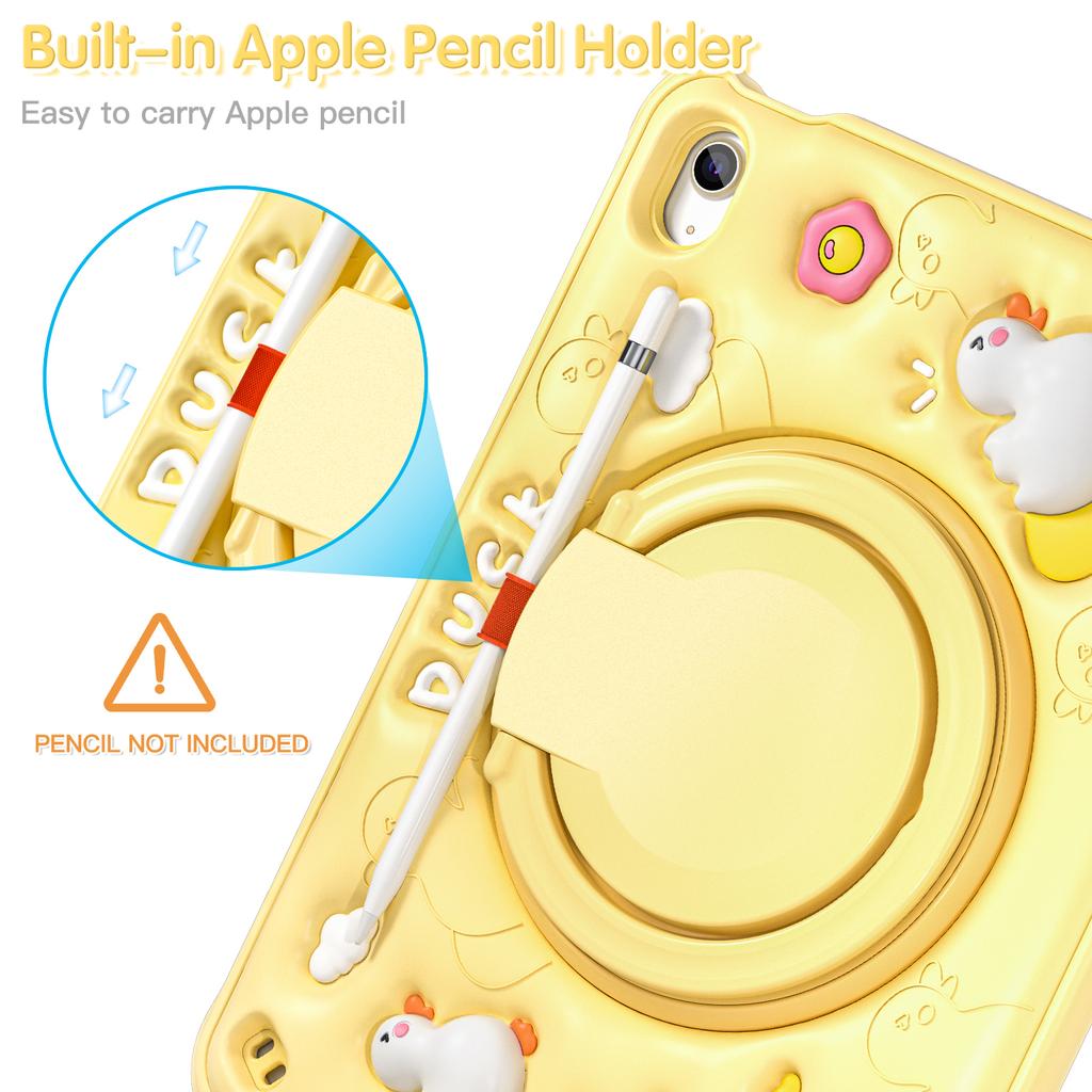 For iPad (2025)/10.9 (2022) Case Cartoon Duck Kickstand PC+Silicone+TPU Tablet Cover