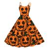 Women's Fashion Off-Shoulder Flared Dress with Halloween Print, Vintage