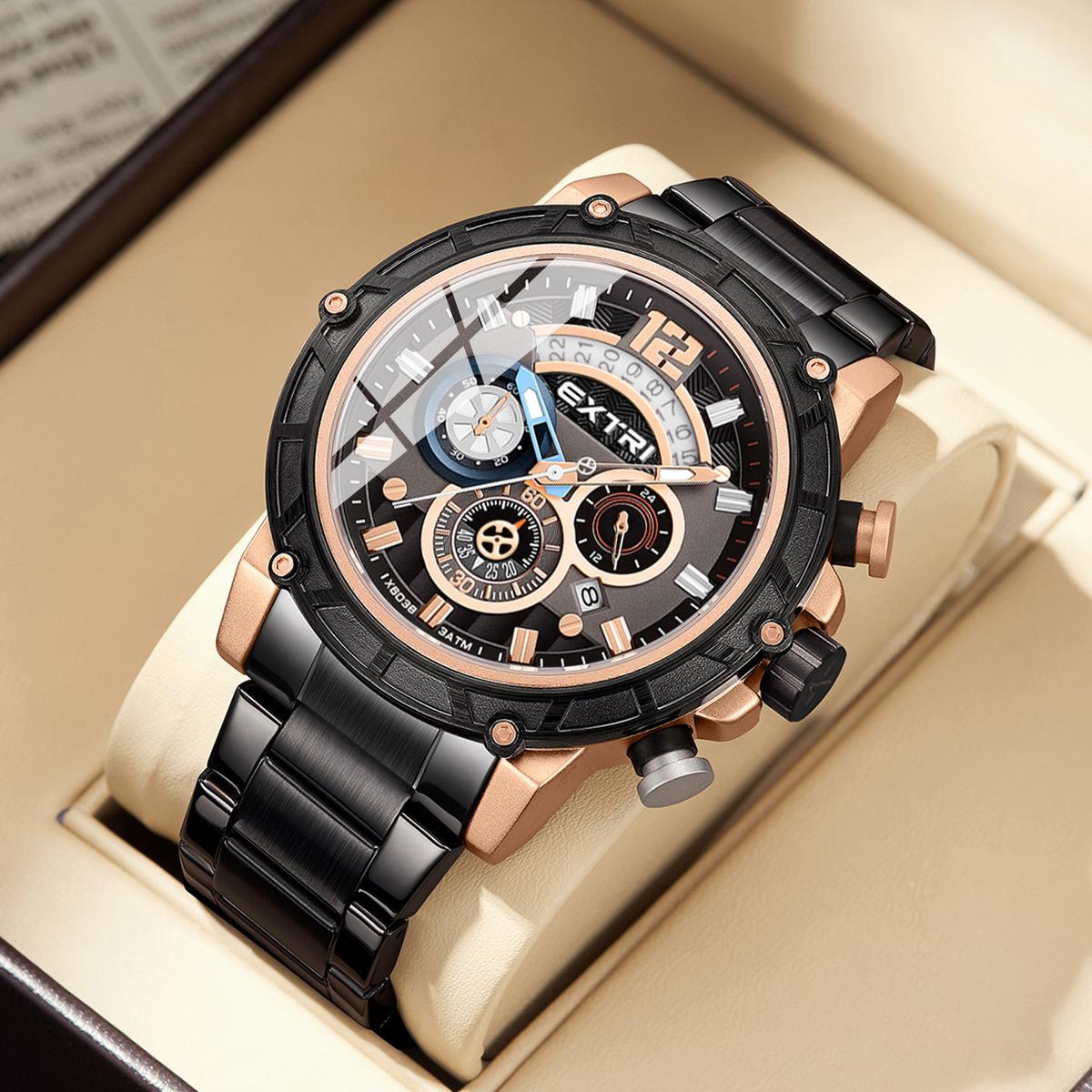 

Extri Fashion Men S Steel Belt Watch Fashion Waterproof Luminous Calendar Quartz Watch