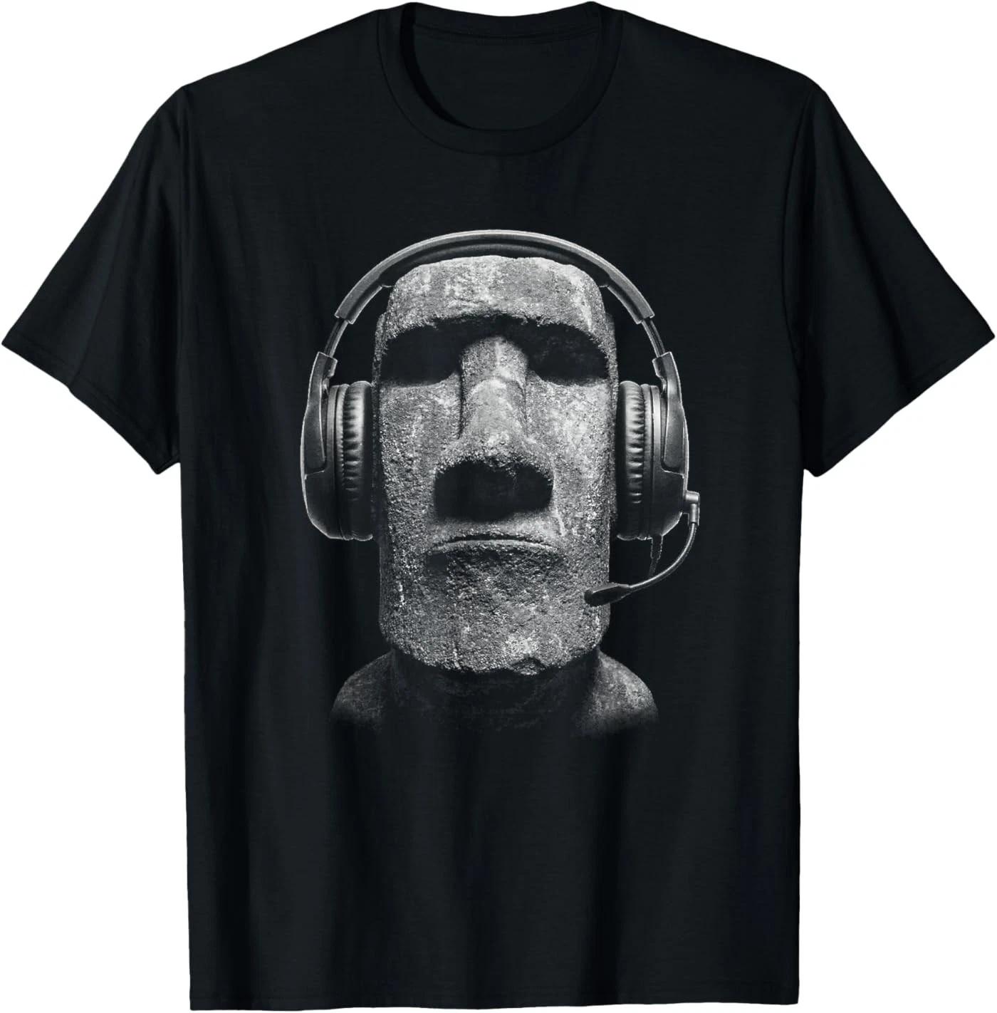 

Funny Gamer Y2K Easter Island Moai Statue Head 100% Cotton T-shirt Mens Tees Top XL