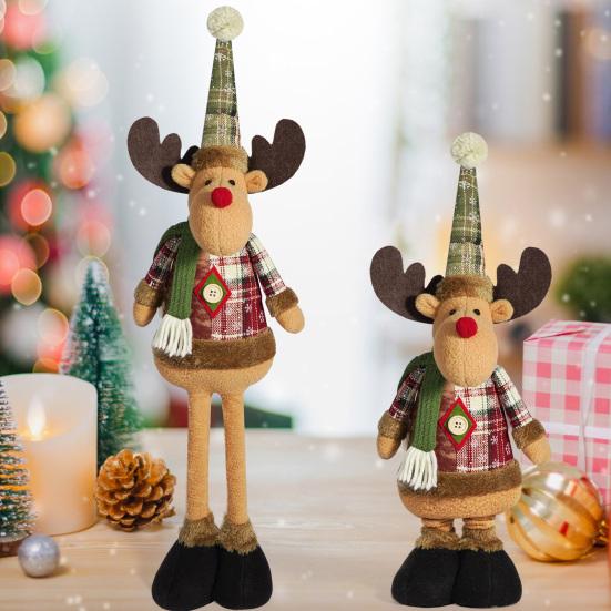 Christmas Plush Toy with Retractable Legs Handmade Reindeer Snowman Santa Claus Plush Doll Xmas Holiday Party Decoration Ornament