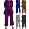 3 buc./set femeie haină vestă pantaloni set cardigan cu mânecă lungă cu decolteu o vestă fără mâneci cu talie elastică pantaloni cu picioare late costum pantalon lejer toamnă primăvară