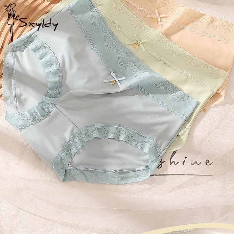 Non-marking Ice Silk Panties Female Mid-waist Comfortable Breathable Girls Raw Lace Panties