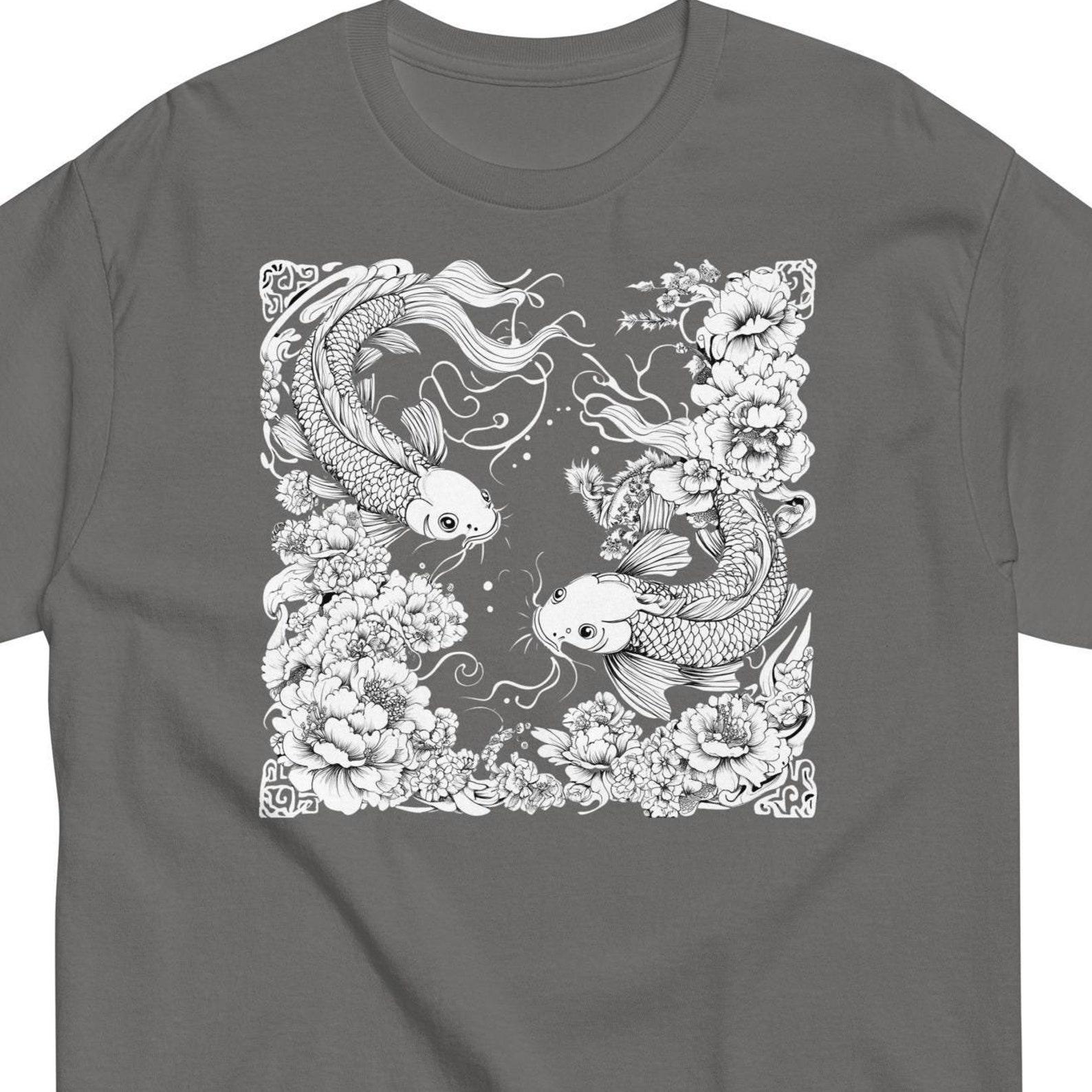 Koi Carp Floral T-Shirt, Japanese Tattoo Art M