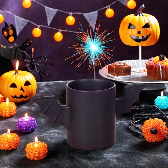 Bat Shaped Ceramic Coffee Cup 12oz Halloween Coffee Mug with Bat Wings Black Water Tea Cups for Office Home