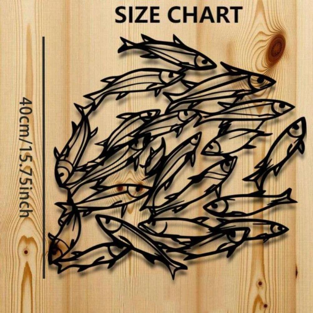 

Metal Wall Art Fish School Modern Ocean Decor Heavy Iron Easy Hang Living Room Bedroom Office Underwater Home Nature