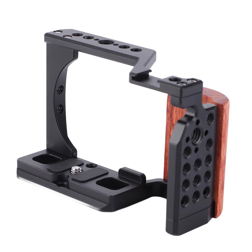 JLwin Camera Cage with 3 8in Locating 1 4 In Threads Cold Shoes Wooden Handle Video Camera Cage Rig for ZV E10